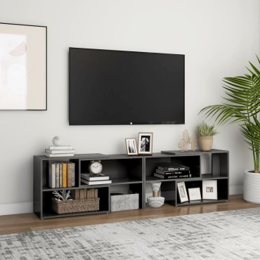 vidaXL Έπιπλο Τηλεόρασης Γυαλιστερό Γκρι 149x30x52cm Επεξ. Ξύλο