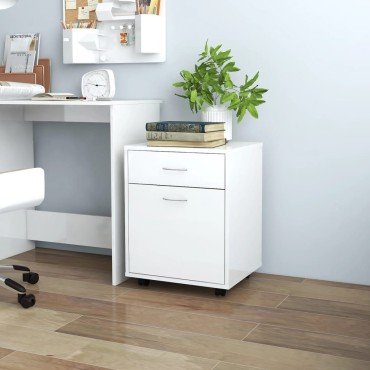 vidaXL Ντουλάπι Τροχήλατο Γυαλιστ. Λευκό 45x38x54cm από Επεξ. Ξύλο 1 τεμ.