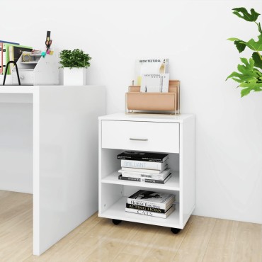 vidaXL Ντουλάπι Τροχήλατο Λευκό 46x36x59cm από Επεξ. Ξύλο 1 τεμ.