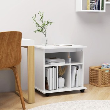 vidaXL Ντουλάπι Τροχήλατο Γυαλιστ. Λευκό 60x45x60cm από Επεξ. Ξύλο 1 τεμ.