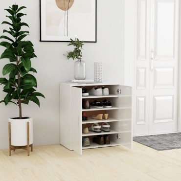 vidaXL Παπουτσοθήκη Γυαλιστερό Λευκό 60x35x70cm από Επεξ. Ξύλο