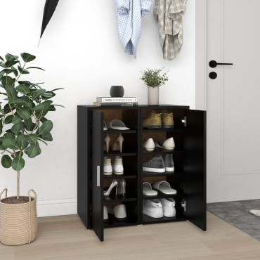 vidaXL Παπουτσοθήκες 2 τεμ. Μαύρες 32x35x70cm από Μοριοσανίδα