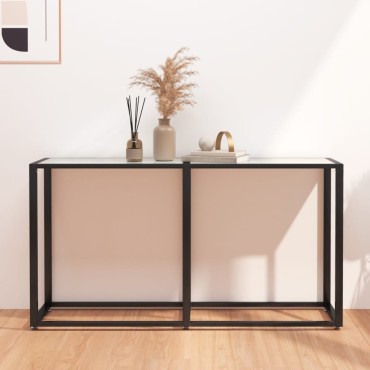 vidaXL Τραπέζι Κονσόλα Λευκό Όψη Μαρμάρου 140x35x75,5cm Ψημένο Γυαλί 1 τεμ.