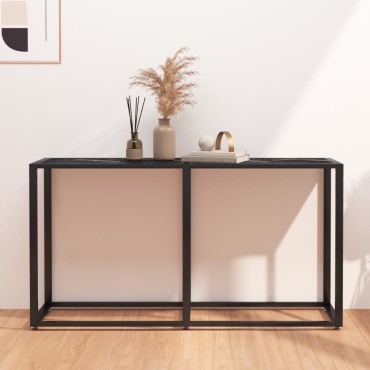 vidaXL Τραπέζι Κονσόλα Μαύρο Όψη Μαρμάρου 140x35x75,5cm Ψημένο Γυαλί 1 τεμ.