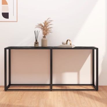 vidaXL Τραπέζι Κονσόλα Μαύρο Όψη Μαρμάρου 160x35x75,5cm Ψημένο Γυαλί 1 τεμ.