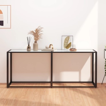 vidaXL Τραπέζι Κονσόλα Λευκό Όψη Μαρμάρου 180x35x75,5cm Ψημένο Γυαλί 1 τεμ.