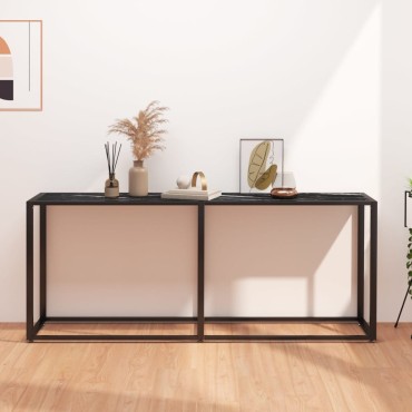 vidaXL Τραπέζι Κονσόλα Μαύρο Όψη Μαρμάρου 180x35x75,5cm Ψημένο Γυαλί 1 τεμ.
