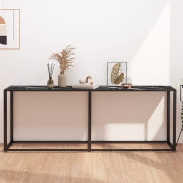 vidaXL Τραπέζι Κονσόλα Μαύρο Όψη Μαρμάρου 200x35x75,5cm Ψημένο Γυαλί 1 τεμ.