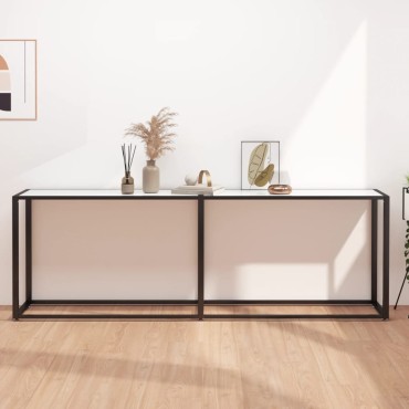 vidaXL Τραπέζι Κονσόλα Λευκό Όψη Μαρμάρου 220x35x75,5cm Ψημένο Γυαλί 1 τεμ.