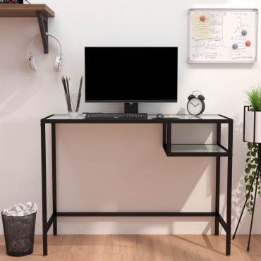 vidaXL Γραφείο Υπολογιστή Λευκό Όψη Μαρμάρου 100x36x74cm Ψημένο Γυαλί 1 τεμ.