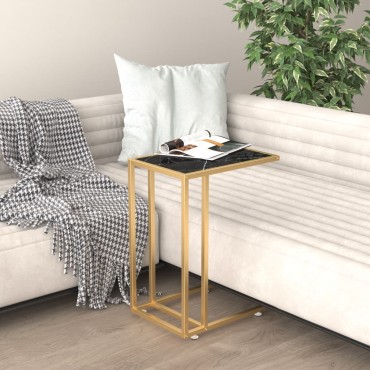 vidaXL Τραπέζι Υπολογ. Βοηθ. Μαύρο Όψη Μαρμάρου 50x35x65cm Ψημ. Γυαλί 1 τεμ.