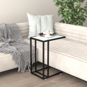 vidaXL Τραπέζι Υπολογ. Βοηθ. Λευκό Οψη Μαρμάρου 50x35x65cm Ψημ. Γυαλί 1 τεμ.