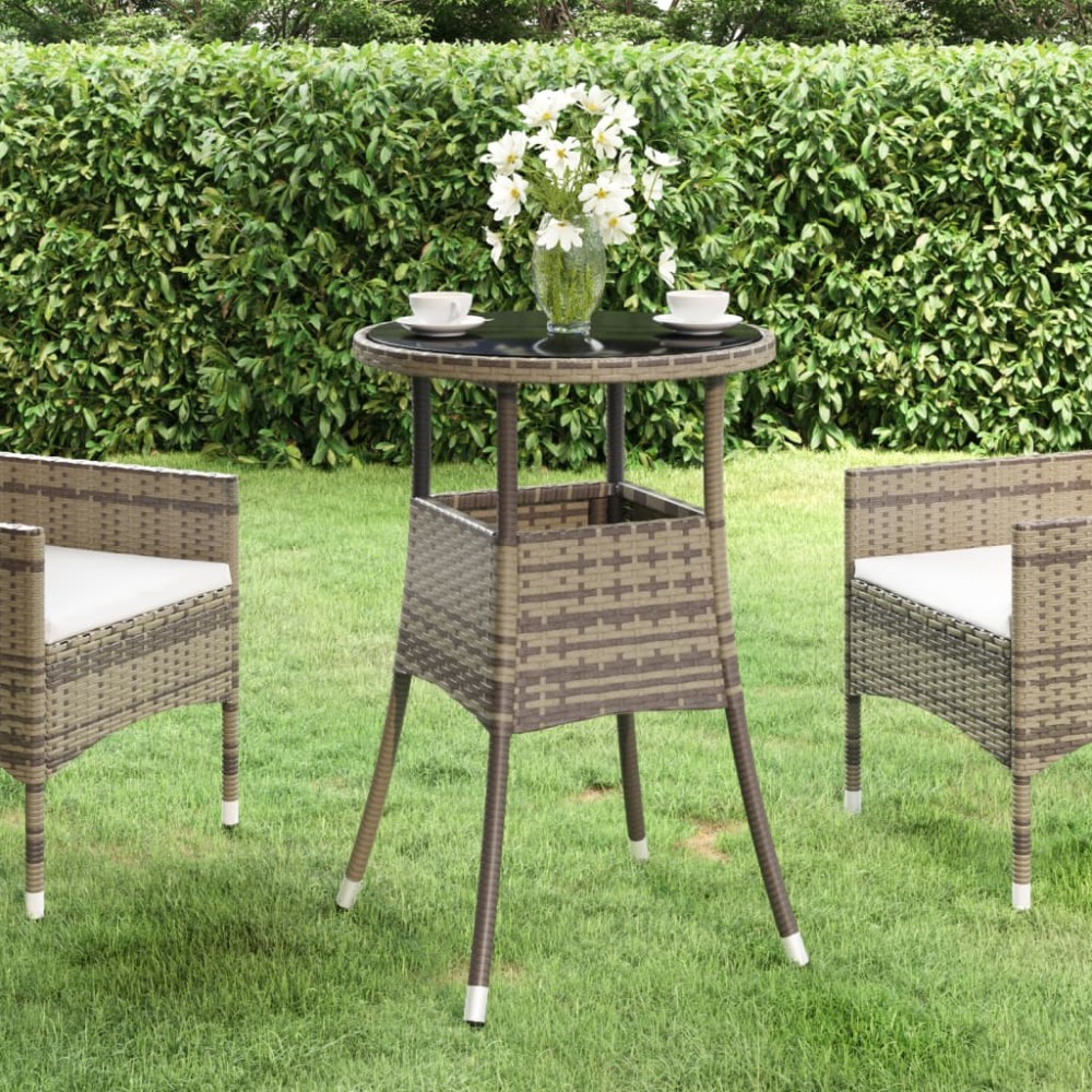 vidaXL Τραπέζι Κήπου Γκρι 60x75cm Ψημένο Γυαλί/Συνθετικό Ρατάν 1 τεμ.