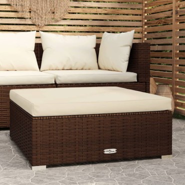 vidaXL Υποπόδιο Κήπου Καφέ από Συνθετικό 70x70x30cm Ρατάν με Μαξιλάρι 1 τεμ. Γωνιακός