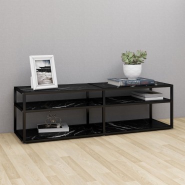 vidaXL Έπιπλο Τηλεόρασης Λευκό Όψη Μαρμάρου 140x40x40,5cm Γυαλί Ασφαλ.