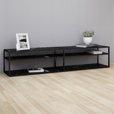 vidaXL Έπιπλο Τηλεόρασης Λευκό Όψη Μαρμάρου 200x40x40,5cm Γυαλί Ασφαλ.