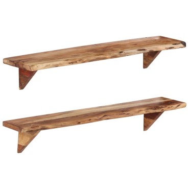vidaXL Ράφια Τοίχου 2 τεμ. 110x20x18cm από Μασίφ Ξύλο Ακακίας