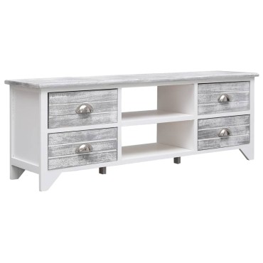 vidaXL Έπιπλο Τηλεόρασης Λευκό/Γκρι 108x30x40cm Μασίφ Ξύλο Παυλώνιας