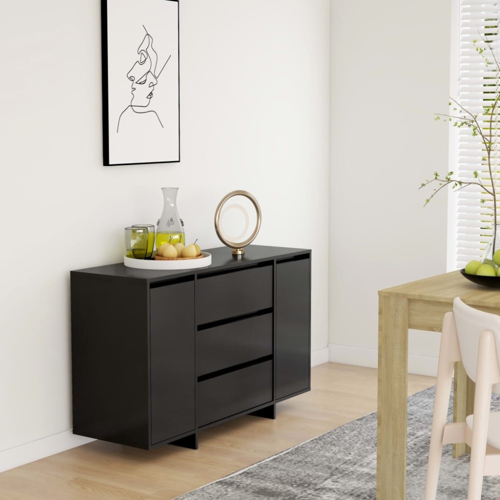 vidaXL Συρταριέρα με 3 Συρτάρια Μαύρη 120x41x75cm από Επεξ. Ξύλο 1 τεμ.
