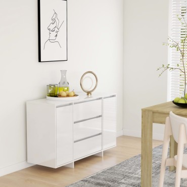 vidaXL Συρταριέρα με 3 Συρτάρια Γυαλ. Λευκό 120x41x75cm από Επεξ. Ξύλο 1 τεμ.