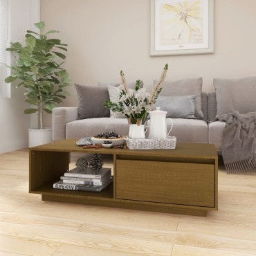 vidaXL Τραπεζάκι Σαλονιού Καφέ Μελί 110x50x33,5cm Μασίφ Ξύλο Πεύκου 1 τεμ.