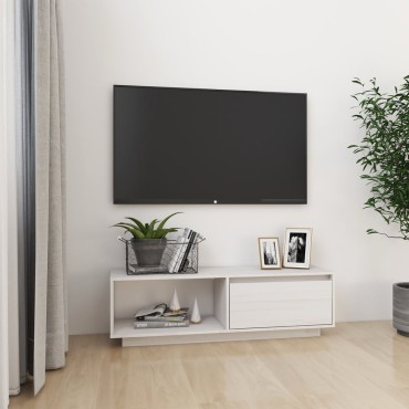 vidaXL Έπιπλο Τηλεόρασης Λευκό 110x30x33,5cm από Μασίφ Ξύλο Πεύκου