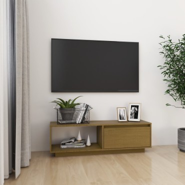 vidaXL Έπιπλο Τηλεόρασης Μελί 110x30x33,5cm από Μασίφ Ξύλο Πεύκου