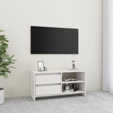 vidaXL Έπιπλο Τηλεόρασης Λευκό 80x31x39cm από Μασίφ Ξύλο Πεύκου