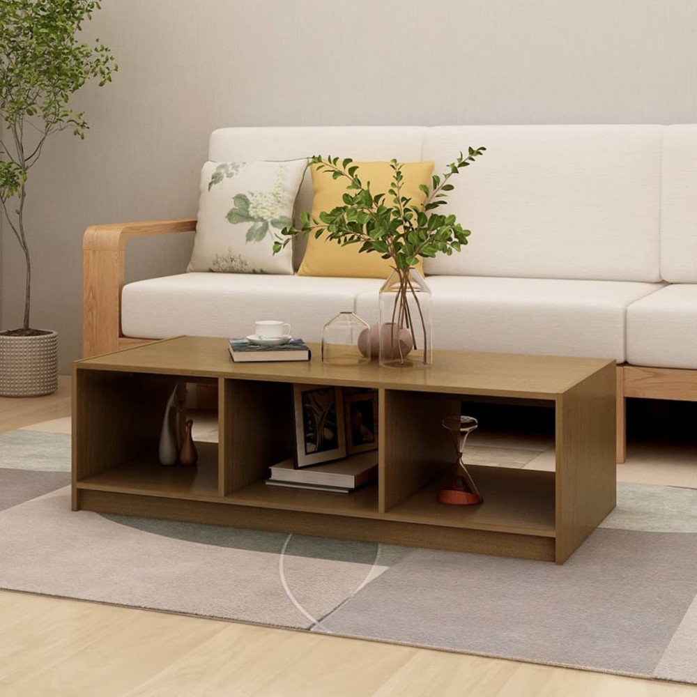 vidaXL Τραπεζάκι Σαλονιού Καφέ Μελί 110x50x34cm από Μασίφ Ξύλο Πεύκου 1 τεμ.