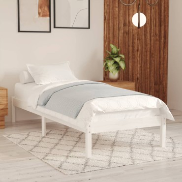 vidaXL Πλαίσιο Κρεβατιού Λευκό 75x190cm Μασίφ Ξύλο Small Single 1 τεμ. - Μονό