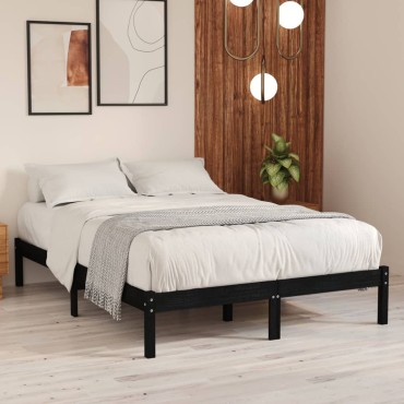 vidaXL Πλαίσιο Κρεβατιού Μαύρο 140x190cm από Μασίφ Ξύλο Πεύκου 1 τεμ. - Μονό
