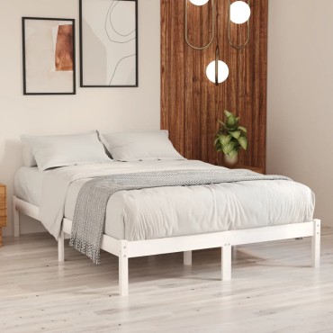 vidaXL Πλαίσιο Κρεβατιού Λευκό 140x200cm από Μασίφ Ξύλο Πεύκου 1 τεμ. - Διπλό