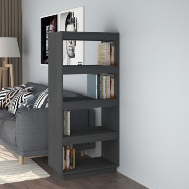 vidaXL Βιβλιοθήκη/Διαχωριστικό Χώρου Γκρι 60x35x135cm Μασίφ Πεύκο 1 τεμ.