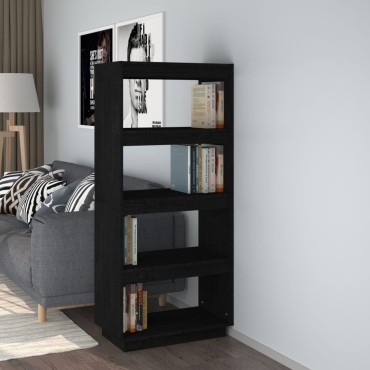 vidaXL Βιβλιοθήκη/Διαχωριστικό Χώρου Μαύρο 60x35x135cm Μασίφ Πεύκο 1 τεμ.