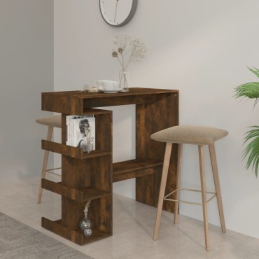 vidaXL Τραπέζι Μπαρ με Ράφια Καπνιστή Δρυς 100x50x101,5cm Επεξ. Ξύλο 1 τεμ.