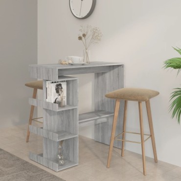 vidaXL Τραπέζι Μπαρ με Ράφια Γκρι Sonoma 100x50x101,5cm 1 τεμ.