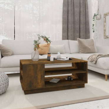 vidaXL Τραπεζάκι Σαλονιού Καπνιστή Δρυς 102x55x43cm Επεξεργ. Ξύλο 1 τεμ.