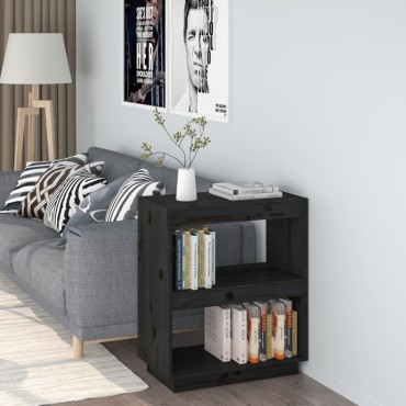 vidaXL Βιβλιοθήκη Μαύρη 60x35x71cm από Μασίφ Ξύλο Πεύκου 1 τεμ.