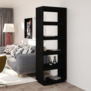 vidaXL Βιβλιοθήκη/Διαχωριστικό Χώρου Μαύρο 60x35x167cm Μασίφ Πεύκο 1 τεμ.