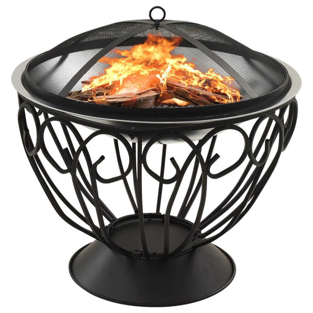 313360 vidaXL 2-in-1 Fire Pit and BBQ with Poker 59x59x60 cm Stainless Steel