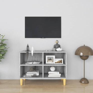 vidaXL Έπιπλο Τηλεόρασης Γκρι Sonoma 69,5x30x50cm & Μασίφ Ξύλινα Πόδια