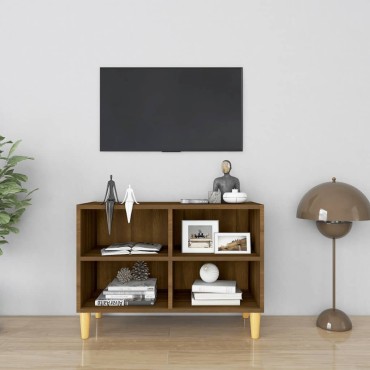 vidaXL Έπιπλο Τηλεόρασης Καφέ Δρυς 69,5x30x50cm Μασίφ Ξύλινα Πόδια