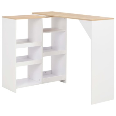 vidaXL Τραπέζι Μπαρ με Κινητό Ράφι Λευκό 138x39x110cm 1 τεμ.