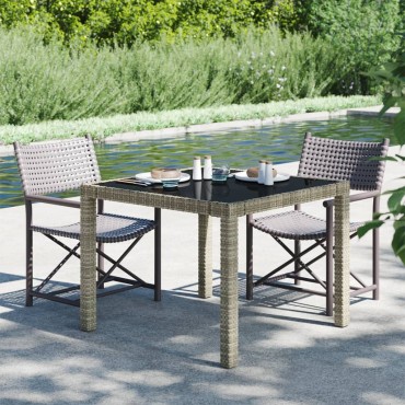 vidaXL Τραπέζι Κήπου Γκρι 90x90x75cm από Ψημένο Γυαλί/Συνθετικό Ρατάν 1 τεμ.