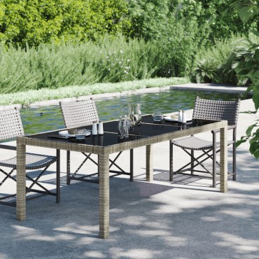 vidaXL Τραπέζι Κήπου Γκρι 190x90x75cm Ψημένο Γυαλί/Συνθετικό Ρατάν 1 τεμ.