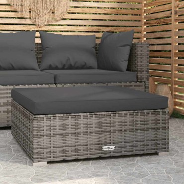 vidaXL Υποπόδιο Κήπου Γκρι 70x70x30cm Συνθετικό Ρατάν με Μαξιλάρι 1 τεμ. Γωνιακός