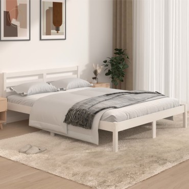 vidaXL Πλαίσιο Κρεβατιού Λευκό 140x190cm από Μασίφ Ξύλο Πεύκου 1 τεμ. - Μονό