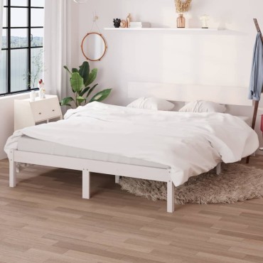 vidaXL Πλαίσιο Κρεβατιού Λευκό 140x200cm από Μασίφ Ξύλο Πεύκου 1 τεμ. - Διπλό