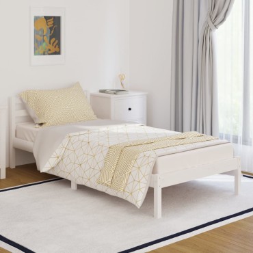 vidaXL Πλαίσιο Κρεβατιού Λευκό 90x200cm από Μασίφ Ξύλο Πεύκου 1 τεμ. - Μονό