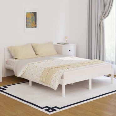 vidaXL Πλαίσιο Κρεβατιού Λευκό 140x200cm από Μασίφ Ξύλο Πεύκου 1 τεμ. - Διπλό